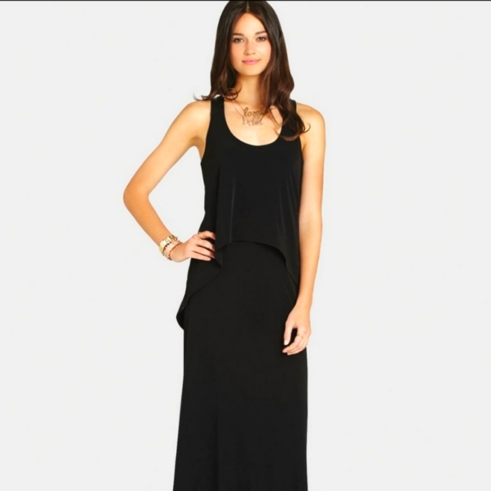 Black Racerback Maxi Dress w/ Faux Leather Detail